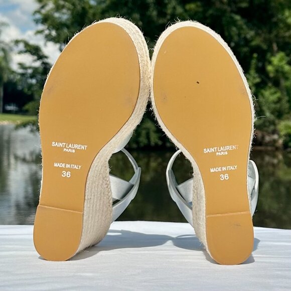 NEW Saint Laurent Tribute Espadrille Wedge Sandals YSL Metallic Silver Italy 36 - Picture 4 of 16